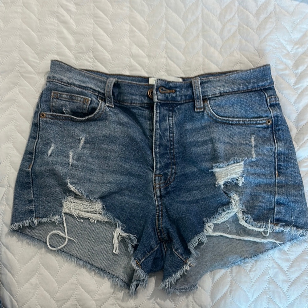 Distressed Blue Denim Shorts